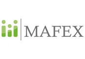 Logo von MAFEX mit drei grünen Punkten und vertikalen Linien links vom Schriftzug