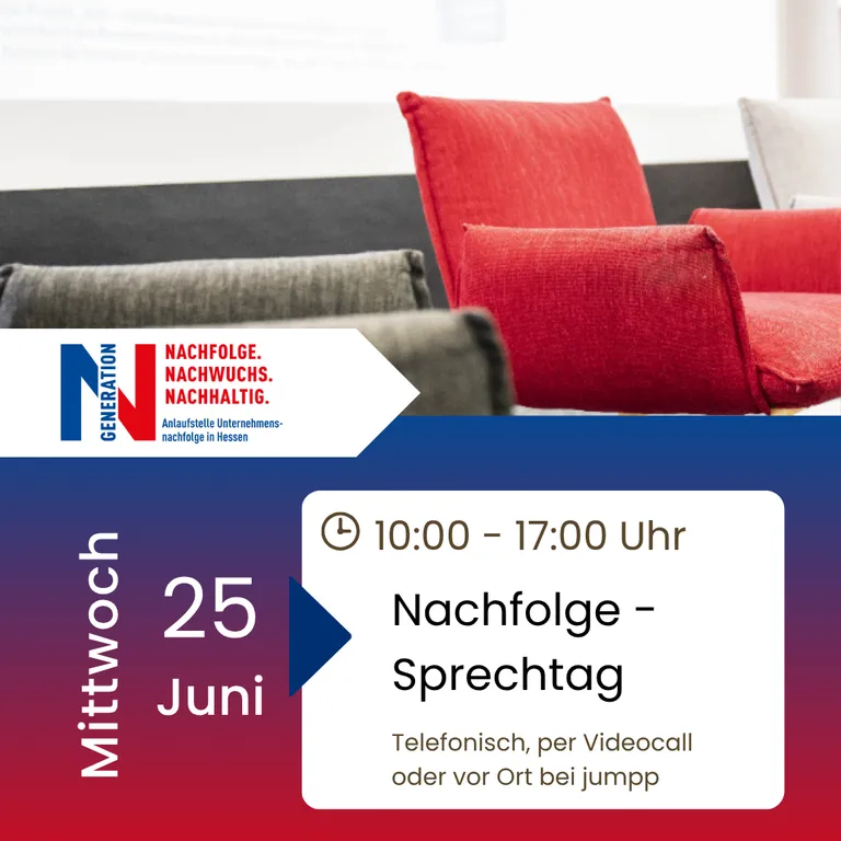 Terminankündigung für Nachfolge-Sprechtag am Mittwoch, 25. Juni, von 10 bis 17 Uhr, telefonisch, per Videocall oder vor Ort bei jumpp