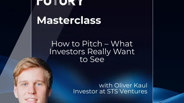 Porträt eines Mannes in Anzug vor dunkelblauem Hintergrund mit Text zu einer Masterclass über Investorenpitches von Oliver Kaul bei Futury Startup Space.