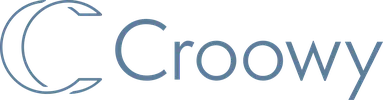 Schwarz-weiße Logozeichnung mit stilisiertem C und dem Schriftzug 'Croowy'