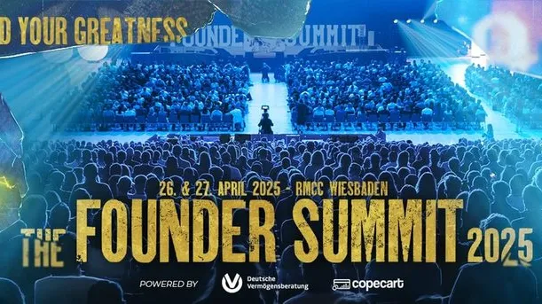 Veranstaltungsplakat des Wiesbadener "The Founder Summit 2025". Veranstaltet durch die Entrepreneurship University