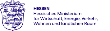Wappen von Hessen neben dem Text 'HESSEN Hessisches Ministerium für Wirtschaft, Energie, Verkehr, Wohnen und ländlichen Raum' in blauer Schrift
