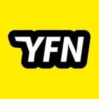 Schwarz-weißes Logo mit den Buchstaben YFN auf gelbem Hintergrund