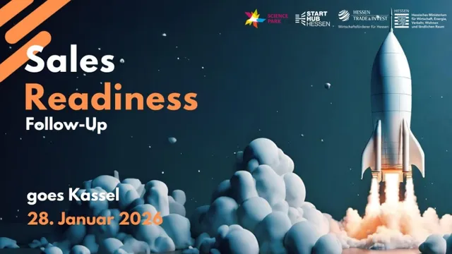 Rakete startet in eine sternenklare Nacht, daneben Text mit Veranstaltungshinweis 'Sales Readiness Follow-Up goes Kassel 28. Januar 2026'.