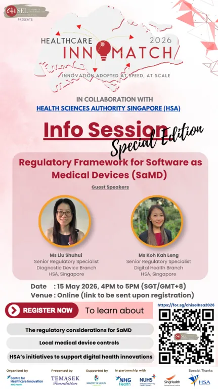 Plakat für eine Online-Infoveranstaltung zu regulatorischen Rahmenbedingungen für Software als Medizinprodukt mit Fotos von zwei Sprecherinnen und Veranstaltungsdetails.