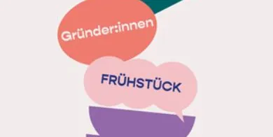 Symbolbild mit Sprechblasen. Einladung zu Gründerinnen und Gründer-Frühstück im Heimathafen Wiesbaden.