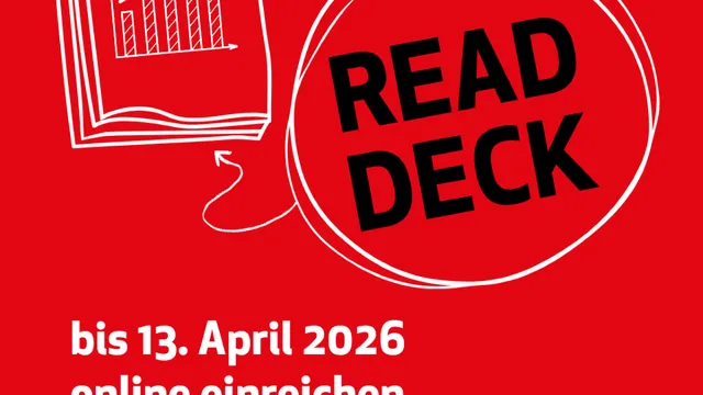 Rote Grafik mit weißer Zeichnung eines Diagramms und dem Text 'READ DECK' sowie dem Hinweis 'bis 13. April 2026 online einreichen' und Logos von Science4Life, Sanofi und einer Universität