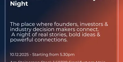 Veranstaltungsankündigung 'The Female Founder Ecosystem Night' mit Logos von FUTURY, MAFEX und Grace, Datum 10.12.2025, Ort Frankfurt am Main.